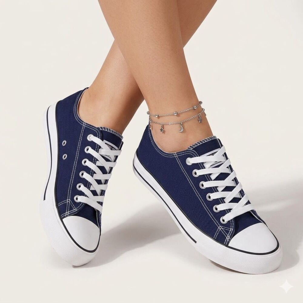 Jenn Ardor JA Sport Low Top Dark Blue Canvas Shoes Sneaker White Accents SZ 8.5